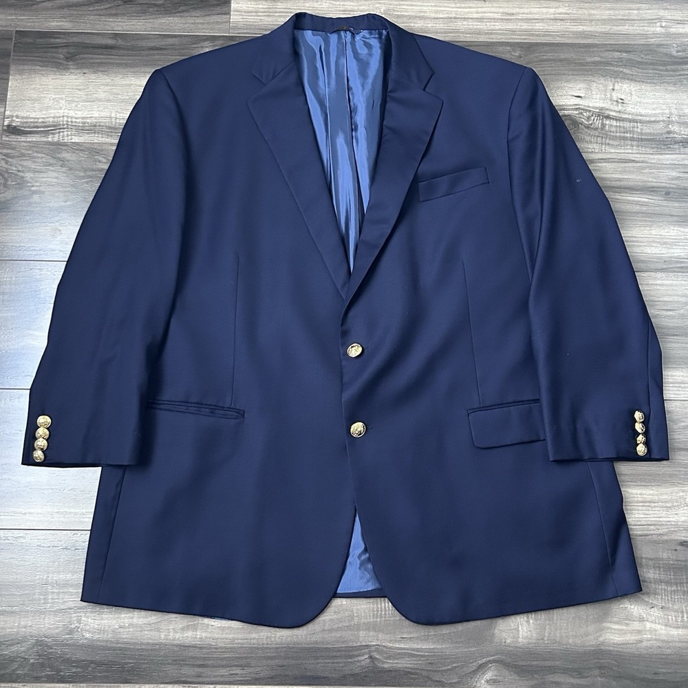 Brooks Brothers Custom Tailored Navy Blazer Coat GOLD BUTTONS USA Wool 56 L